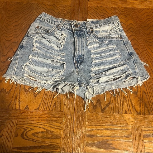VTG Levi's Orange Tab Furst Of A Kind Heavy Distressed Cut Off Mini Shorts 30 - Picture 4 of 14